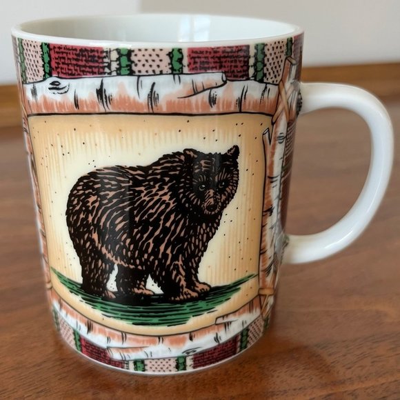 Department 56 Grizzly Bear Campground Tent Mug | Vintage Made in Japan Plaid - Picture 1 of 9